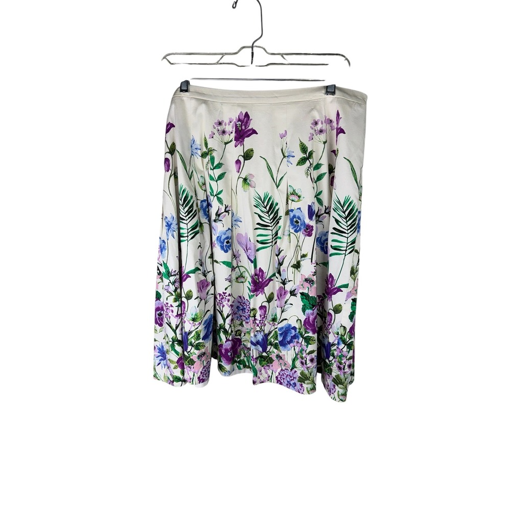 RSVP by Talbots Women 16W White Purple Blue Floral A-Line Cotton Blend Skirt